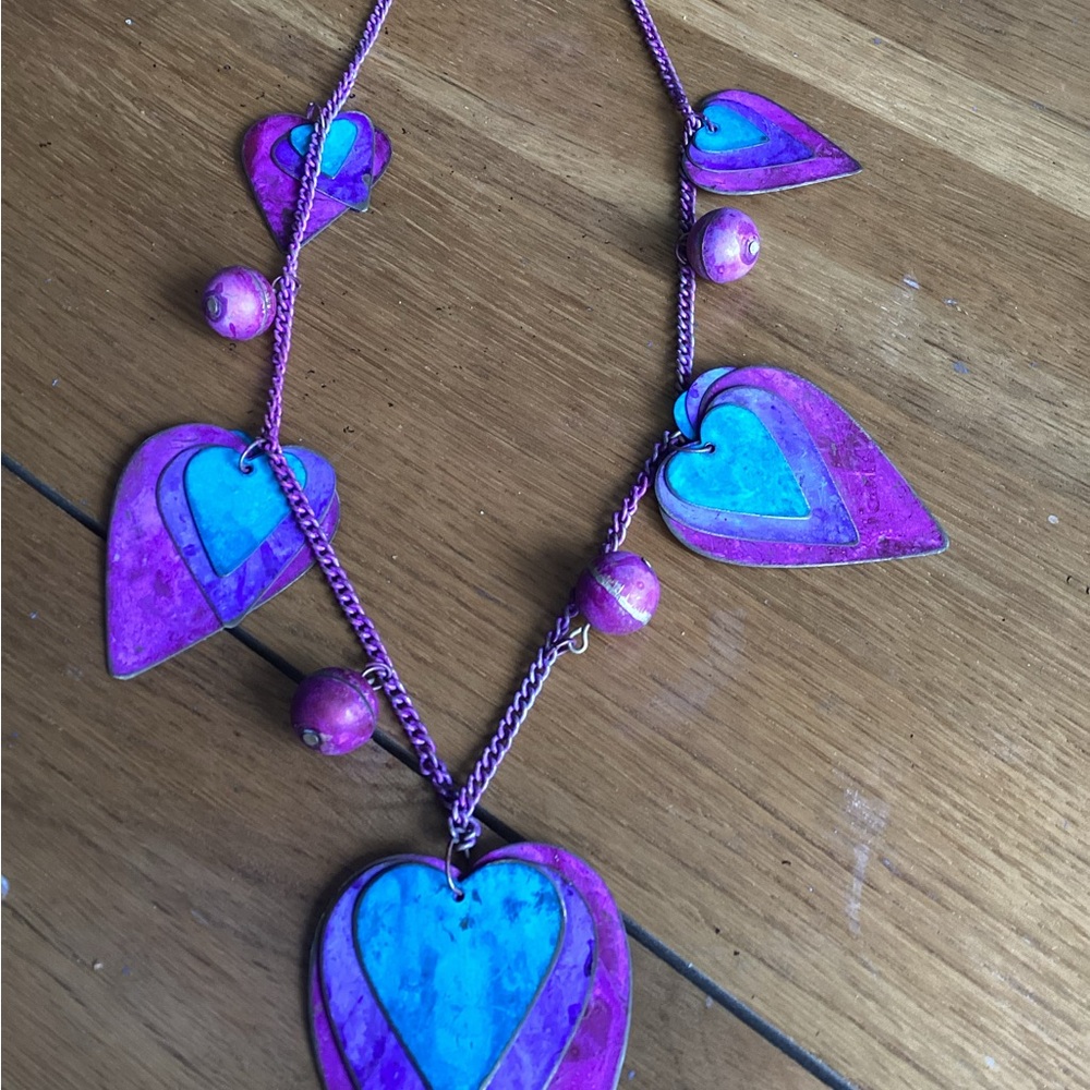 Women’s Heart Necklace-24 inches in-length-pink/purple/blue ❤️❤️❤️ - Picture 2 of 4